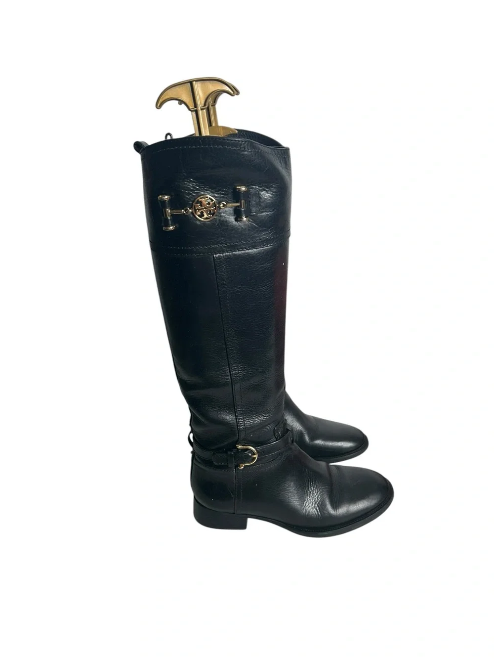 Tory Burch Nadine Black Leather Logo Knee High Riding Boots Woman’s Size 6